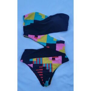 Volcom Monokini One Piece Cutout Swimsuit Geometric Colorblock Retro 80's XS S